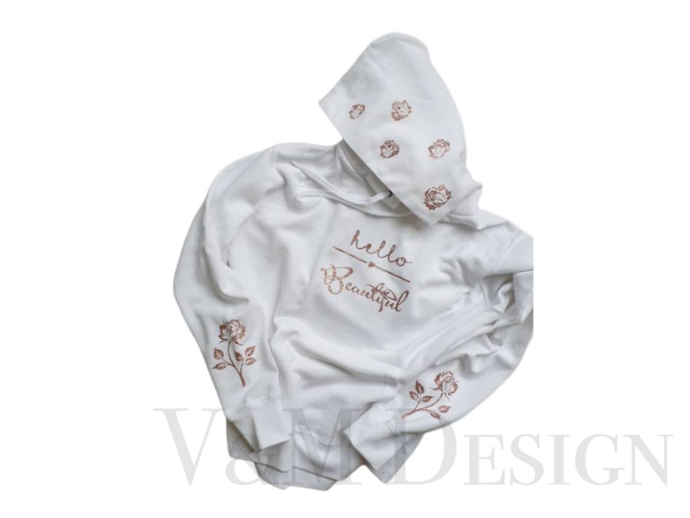 Pulover ženski s kapuco hoodie Rose in napisom
