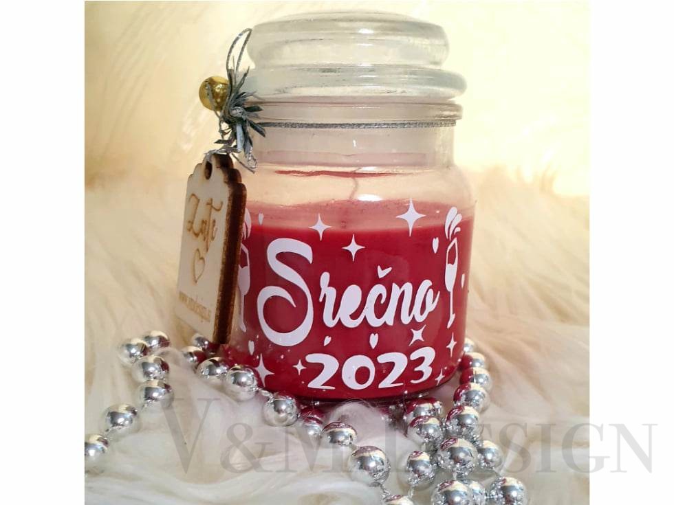 Dišeča svečka rdeča Srečno 2023